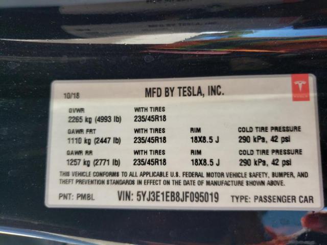 Photo 10 from auction – 2018 TESLA MODEL 3 with VIN 5YJ3E1EB8JF095019