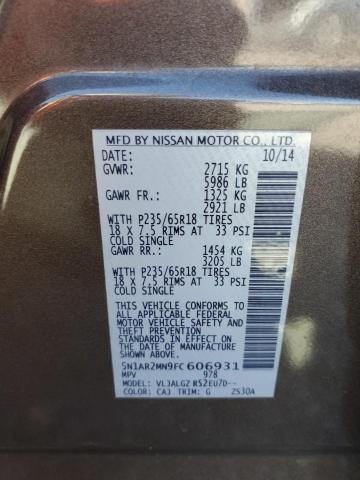 Photo 10 from auction – 2015 NISSAN PATHFINDER with VIN 5N1AR2MN9FC606931