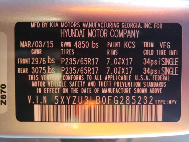 Photo 10 from auction – 2015 HYUNDAI SANTA FE S with VIN 5XYZU3LB0FG285232