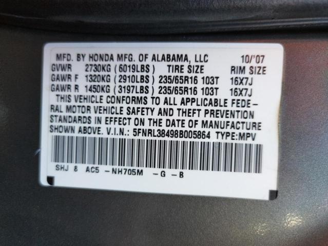 Photo 10 from auction – 2008 HONDA ODYSSEY EX with VIN 5FNRL38498B005864
