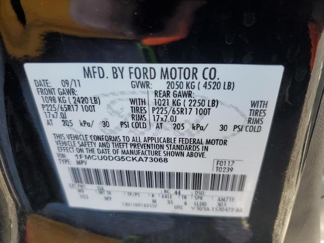 Photo 10 from auction – 2012 FORD ESCAPE XLT with VIN 1FMCU0DG5CKA73068