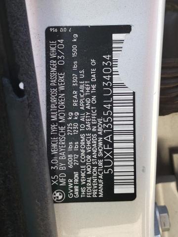 Photo 10 from auction – 2004 BMW X5 3.0I with VIN 5UXFA13554LU34034