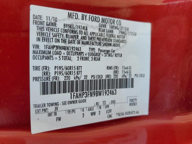 Photo 10 from auction – 2011 FORD FOCUS SE with VIN 1FAHP3FN9BW192463