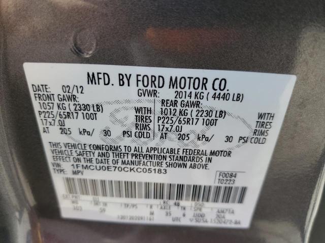 Photo 10 from auction – 2012 FORD ESCAPE LIM with VIN 1FMCU0E70CKC05183