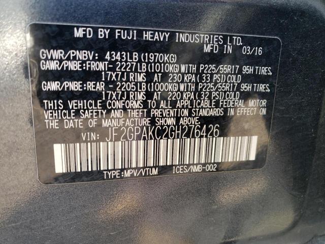 Photo 10 from auction – 2016 SUBARU CROSSTREK with VIN JF2GPAKC2GH276426