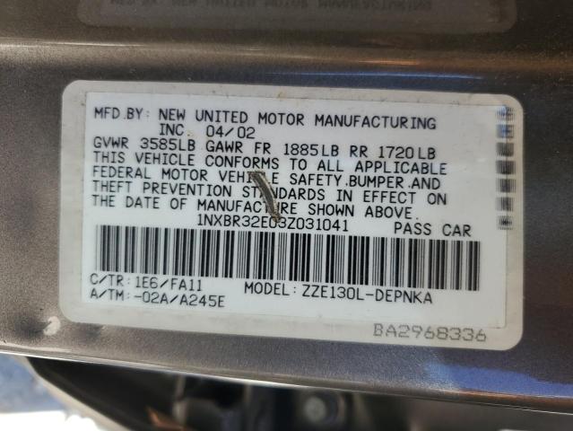 Photo 10 from auction – 2003 TOYOTA COROLLA CE with VIN 1NXBR32E03Z031041