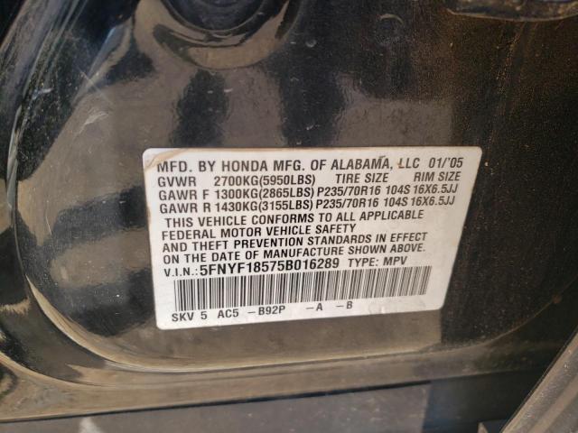 Photo 10 from auction – 2005 HONDA PILOT EXL with VIN 5FNYF18575B016289