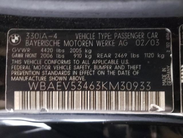 Photo 10 from auction – 2003 BMW 330 I with VIN WBAEV53463KM30933