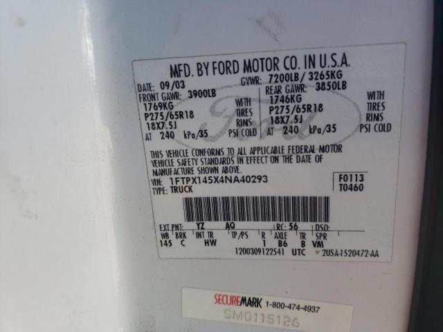 Photo 10 from auction – 2004 FORD F150 with VIN 1FTPX145X4NA40293