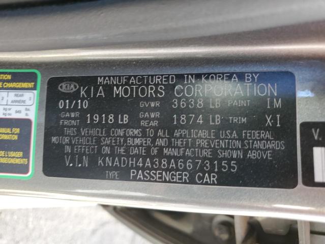 Photo 10 from auction – 2010 KIA RIO LX with VIN KNADH4A38A6673155
