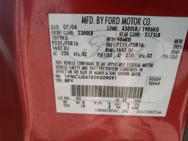 Photo 10 from auction – 2005 FORD ESCAPE LIM with VIN 1FMCU04185KB09091