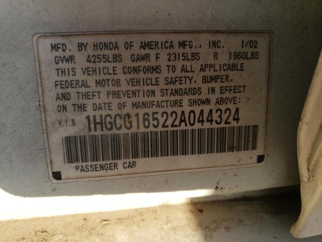 Photo 10 from auction – 2002 HONDA ACCORD-V6 with VIN 1HGCG16522A044324