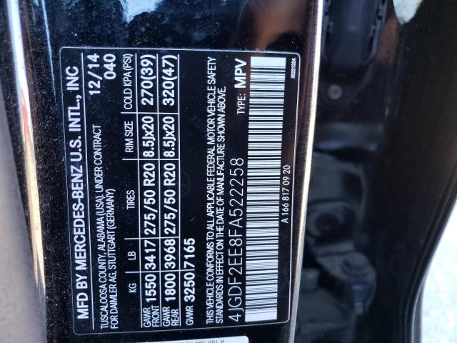 Photo 10 from auction – 2015 MERCEDES-BENZ GL 350 BLU with VIN 4JGDF2EE8FA522258