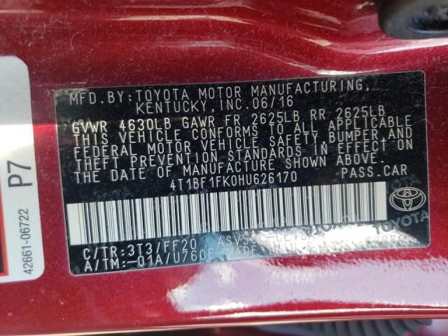 Photo 10 from auction – 2017 TOYOTA CAMRY LE with VIN 4T1BF1FK0HU626170