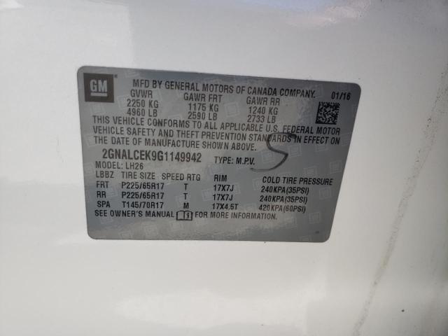 Photo 10 from auction – 2016 CHEVROLET EQUINOX LT with VIN 2GNALCEK9G1149942