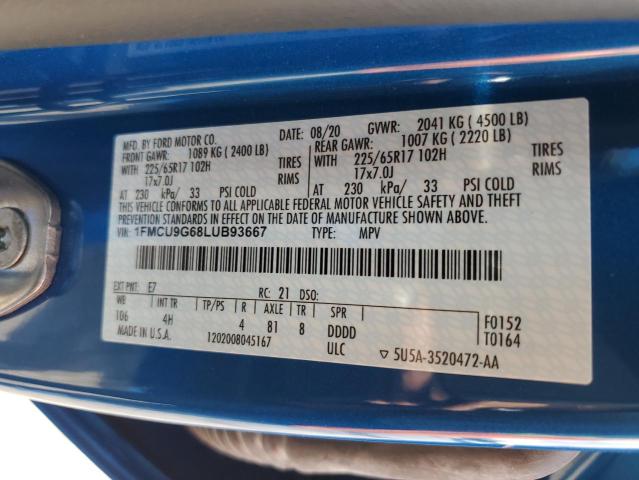 Photo 10 from auction – 2020 FORD ESCAPE SE with VIN 1FMCU9G68LUB93667