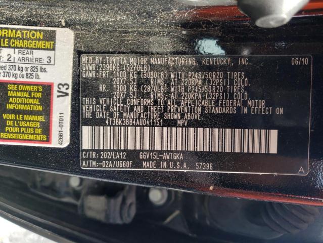 Photo 10 from auction – 2010 TOYOTA VENZA with VIN 4T3BK3BB4AU041151
