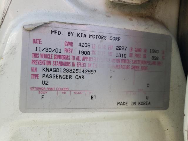 Photo 10 from auction – 2002 KIA OPTIMA MAG with VIN KNAGD128825142997