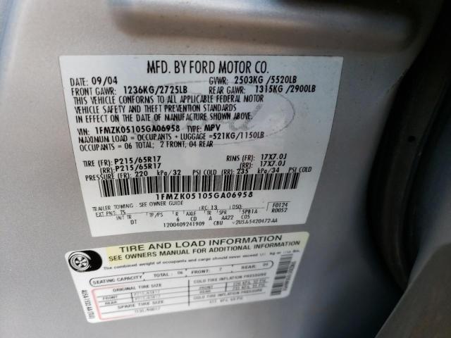 Photo 10 from auction – 2005 FORD FREESTYLE with VIN 1FMZK05105GA06958
