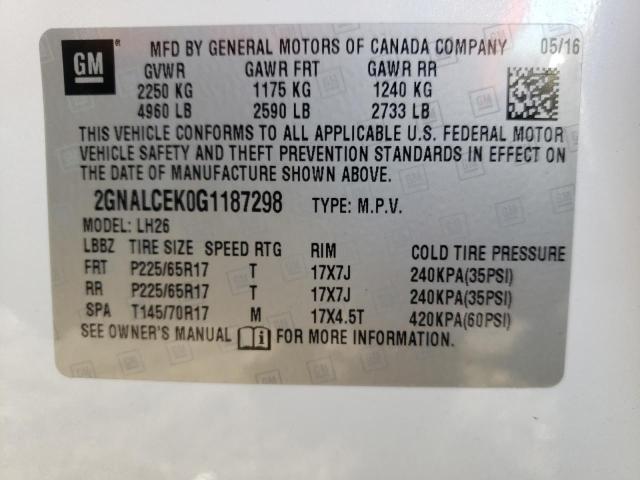 Photo 10 from auction – 2016 CHEVROLET EQUINOX LT with VIN 2GNALCEK0G1187298