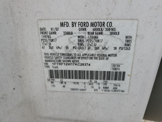Photo 10 from auction – 2007 FORD F150 with VIN 1FTRF12W17KC28374