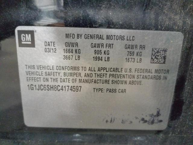 Photo 10 from auction – 2012 CHEVROLET SONIC LT with VIN 1G1JC6SH8C4174597