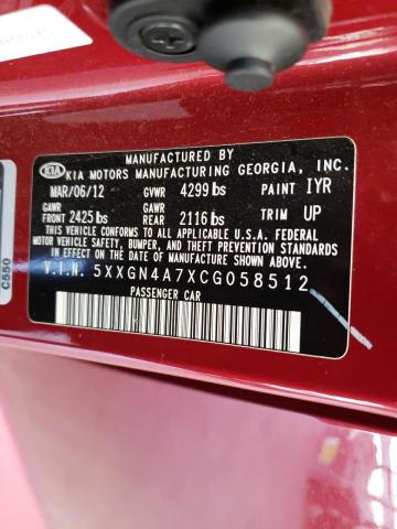 Photo 10 from auction – 2012 KIA OPTIMA EX with VIN 5XXGN4A7XCG058512