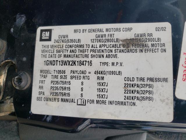 Photo 10 from auction – 2002 CHEVROLET BLAZER with VIN 1GNDT13WX2K184716