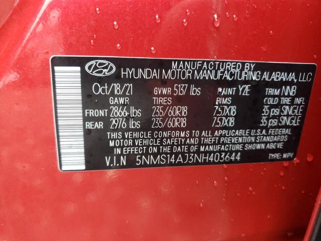Photo 10 from auction – 2022 HYUNDAI SANTA FE S with VIN 5NMS14AJ3NH403644