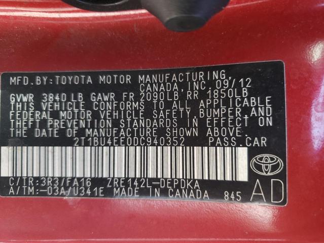 Photo 10 from auction – 2013 TOYOTA COROLLA BA with VIN 2T1BU4EE0DC940352