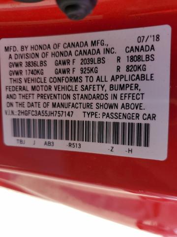 Photo 10 from auction – 2018 HONDA CIVIC SI with VIN 2HGFC3A55JH757147