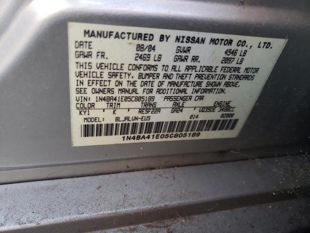 Photo 10 from auction – 2005 NISSAN MAXIMA SE with VIN 1N4BA41E05C805189
