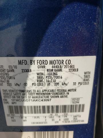 Photo 10 from auction – 2010 FORD ESCAPE XLT with VIN 1FMCU0D71AKC43097