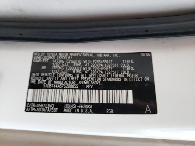 Photo 10 from auction – 2007 TOYOTA SEQUOIA SR with VIN 5TDBT44A57S280855