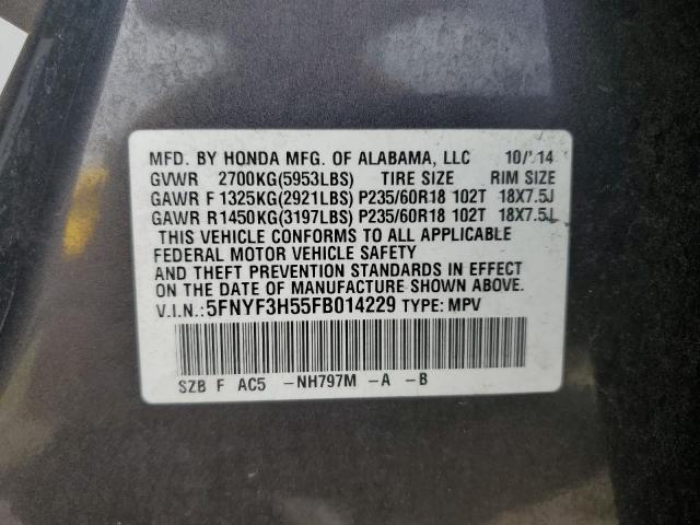 Photo 10 from auction – 2015 HONDA PILOT EXL with VIN 5FNYF3H55FB014229