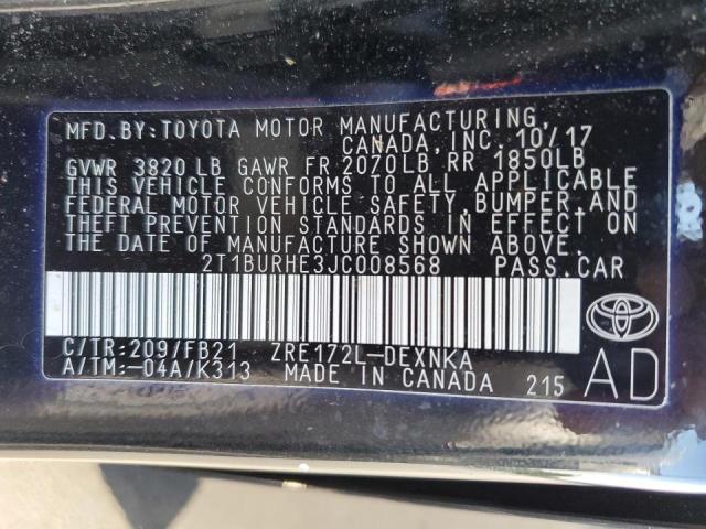 Photo 10 from auction – 2018 TOYOTA COROLLA L with VIN 2T1BURHE3JC008568