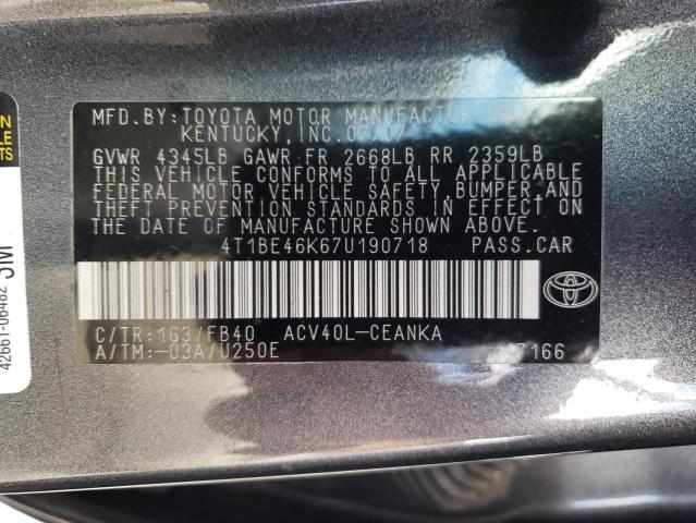 Photo 10 from auction – 2007 TOYOTA CAMRY CE with VIN 4T1BE46K67U190718