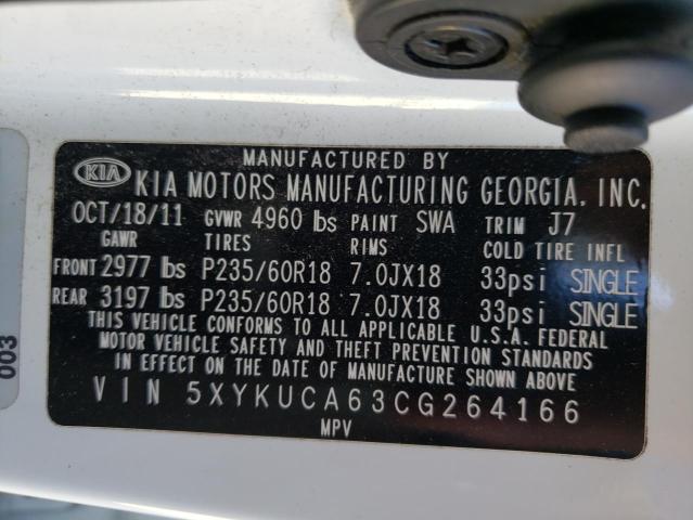 Photo 10 from auction – 2012 KIA SORENTO EX with VIN 5XYKUCA63CG264166