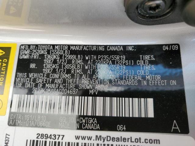 Photo 10 from auction – 2010 LEXUS RX 350 with VIN 2T2ZK1BA6AC004697