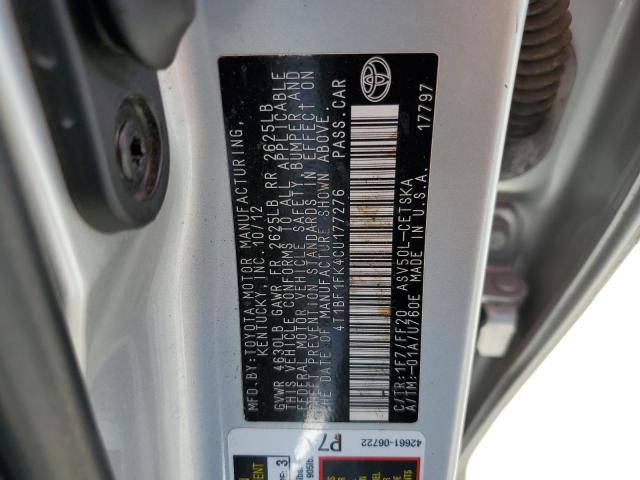 Photo 10 from auction – 2012 TOYOTA CAMRY BASE with VIN 4T1BF1FK4CU177276
