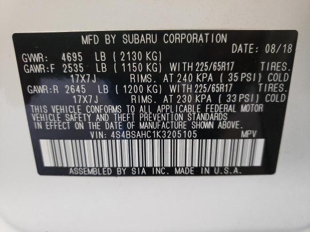 Photo 10 from auction – 2019 SUBARU OUTBACK 2. with VIN 4S4BSAHC1K3205105