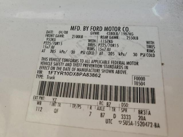 Photo 10 from auction – 2008 FORD RANGER with VIN 1FTYR10DX8PA83862