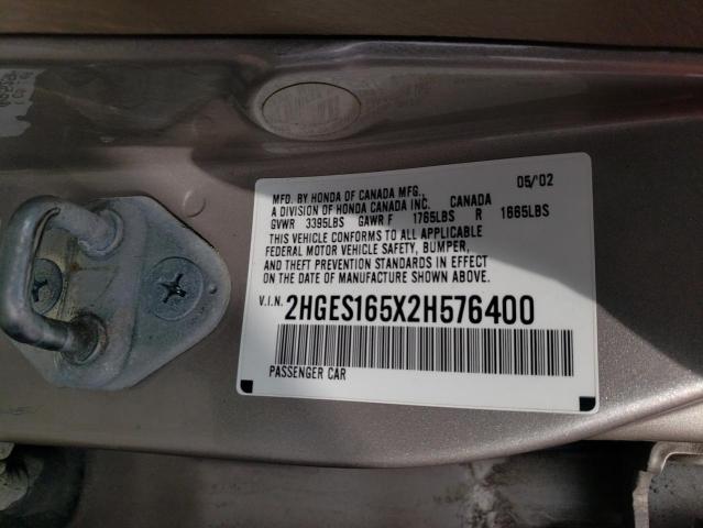 Photo 10 from auction – 2002 HONDA CIVIC with VIN 2HGES165X2H576400