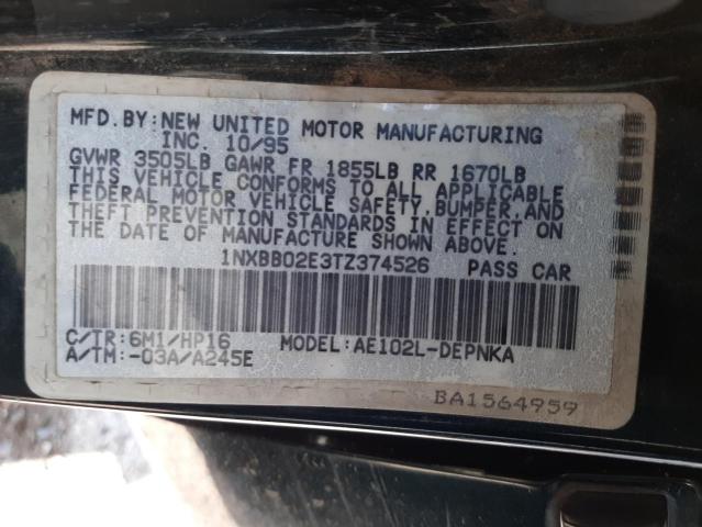 Photo 10 from auction – 1996 TOYOTA COROLLA DX with VIN 1NXBB02E3TZ374526