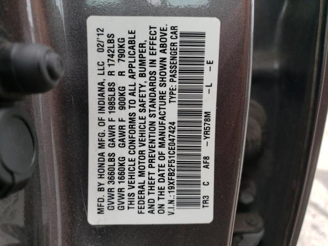 Photo 10 from auction – 2012 HONDA CIVIC LX with VIN 19XFB2F51CE047424