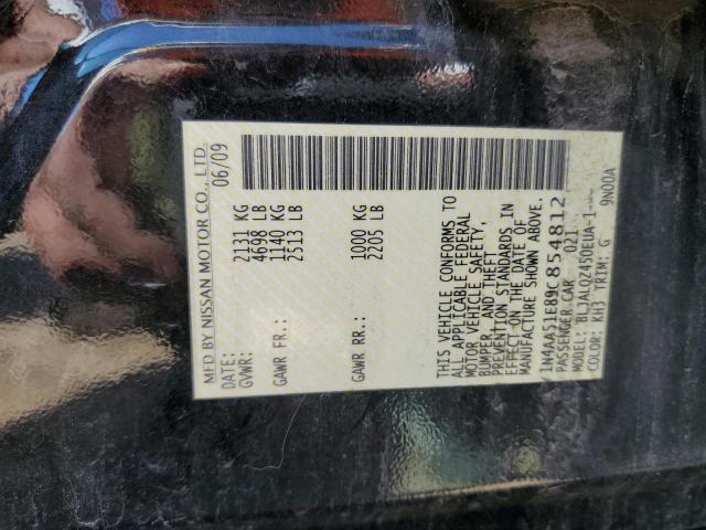 Photo 10 from auction – 2009 NISSAN MAXIMA S with VIN 1N4AA51E89C854812