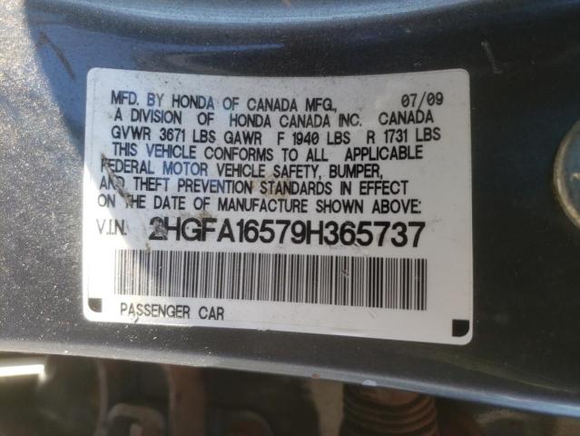 Photo 10 from auction – 2009 HONDA CIVIC with VIN 2HGFA16579H365737