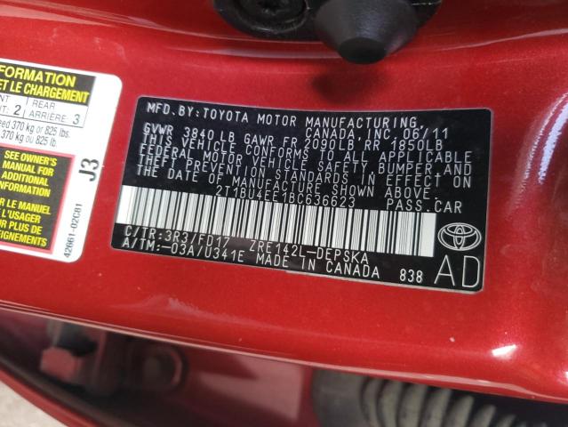 Photo 10 from auction – 2011 TOYOTA COROLLA BA with VIN 2T1BU4EE1BC636623