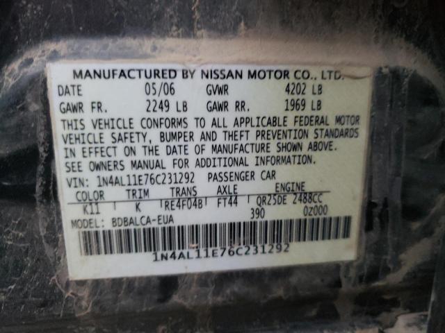 Photo 10 from auction – 2006 NISSAN ALTIMA S with VIN 1N4AL11E76C231292