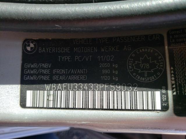 Photo 10 from auction – 2003 BMW 325 XI with VIN WBAEU33433PF59032